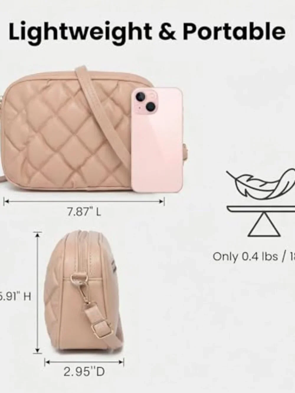 Quilted Faux Leather Crossbody Bag with Adjustable Strap and Zip Pockets